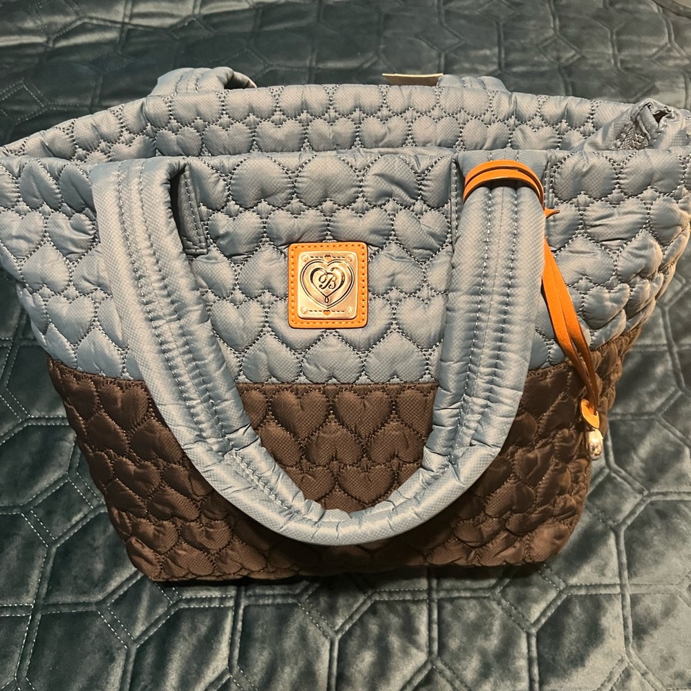 Brighton Karter Heart To Heart Blue Black Large Quilted Tote NWT H5426L